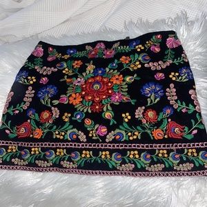 Zara floral embroidered skirt